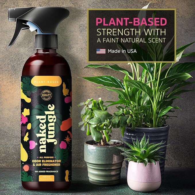 Naked Jungle Premium Plant-Based Odor Eliminator for Strong Odors, Air Freshener Spray, Non Toxic Air Fresheners For Home, Room Deodorizer, No Added Fragrances (16oz, 24oz & 32oz)