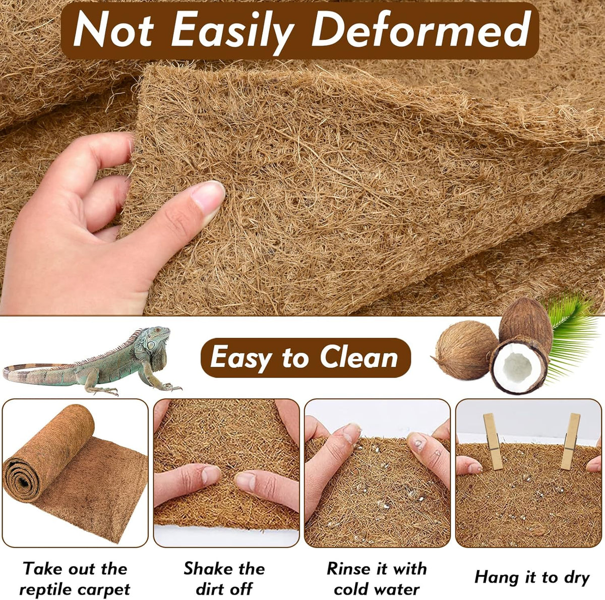 ZeeDix 10 Pieces Coconut Fiber Reptile Substrate Mat, 14 x 14 inches Natural Coco Coir Mat Turtle Bedding Tortoise Carpet Reptile Terrarium Liner for Lizard Snake Turtle Gecko Bearded Dragon