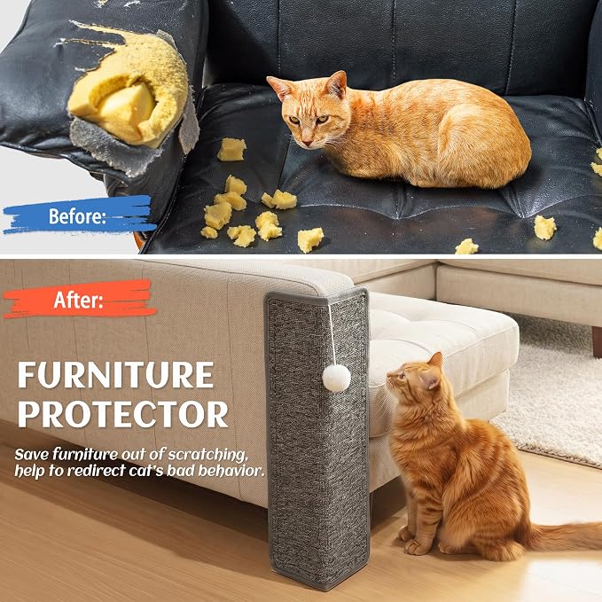 PETKARAY Carpet Cat Scratching Post for Couch Corner, Furniture Protector | Under-Furniture Carpet Scratcher, Cat Scratch Pad, Scratching Board & Mat for Indoor Cats with Toy Ball