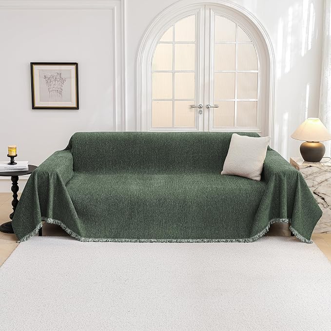MYSKY HOME Oversized Sofa Covers Couch Covers for 3 Cushion Couch Sofa Pet Friendly, L Shaped Couch Cover Sectional Couch Cover Non Slip Furniture Protector for Kids, 91"x150", Moss Green