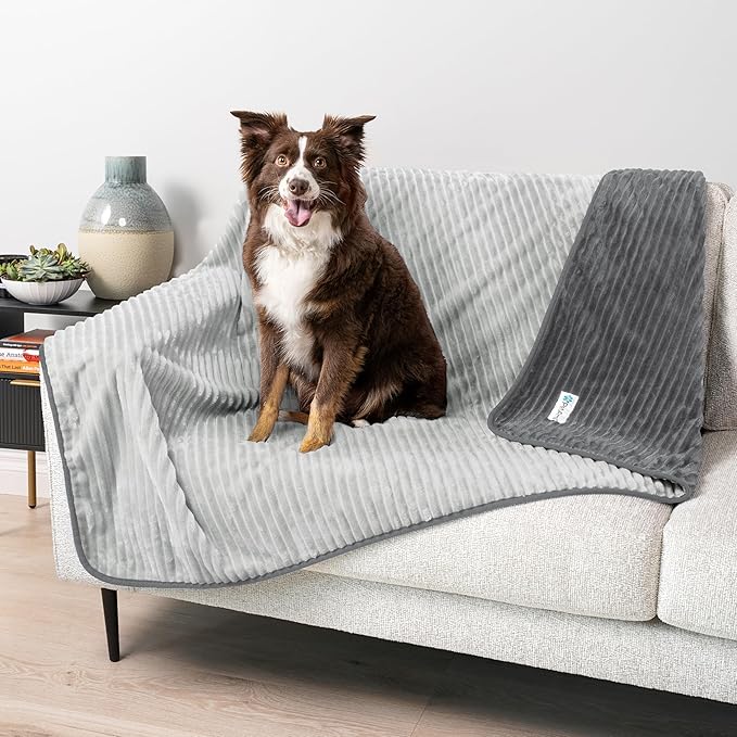 PetAmi Waterproof Dog Blanket, Leakproof Pet Blanket for Small Medium Large Dog, Reversible Furniture Bed Sofa Couch Cover Protector, Soft Striped Pet Throw for Indoor Cat, 29x40 in, Grey Light Gray