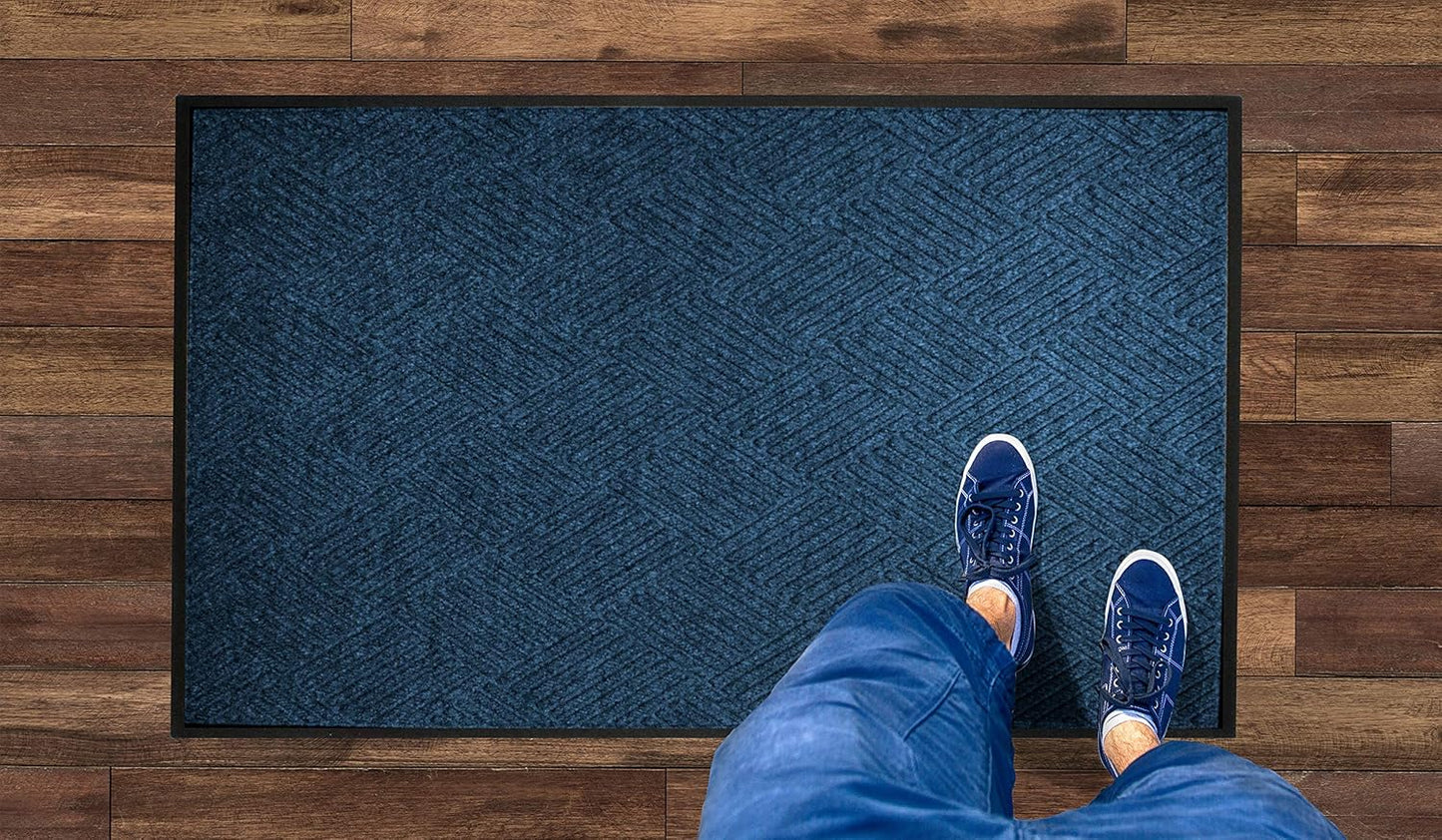 WaterHog Diamond | Commercial-Grade Entrance Mat with Rubber Border – Indoor/Outdoor, Quick Drying, Stain Resistant Door Mat (Navy, 4' x 6')