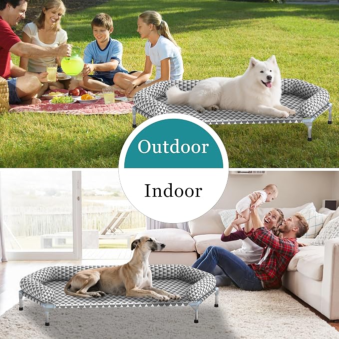 Orthopedic Dog Beds for Large Dogs,U-Shaped Bolster ，Up to 130 lbs | 6-Sided Design，Elevated Dog bed，Breathable Fabric, Dual-Layer Cotton, Stainless Steel Frame, Anti-Slip Feet