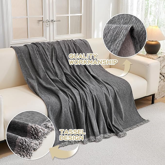 MYSKY HOME Couch Cover for Dogs, Washable Couch Covers, Non Slip Sofa Cover, Couch Cover 2 Cushion Sofa Dogs Furniture Protector with Tassels, Chenille Sofa Slipcover for Pets, 71"x118", Dark Grey