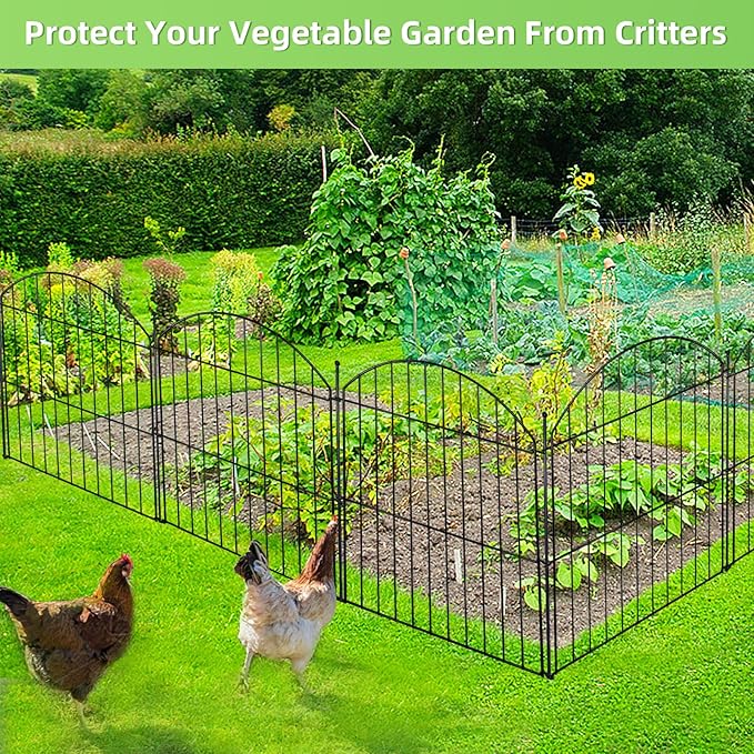 Decorative Garden Fence 24in (H) x20ft (L), 10 Pack No Dig Fence Animal Barrier for Dog, Arched Flower Bed Edging, Wire Border Panel Fencing for Yard Patio Outdoor Decor