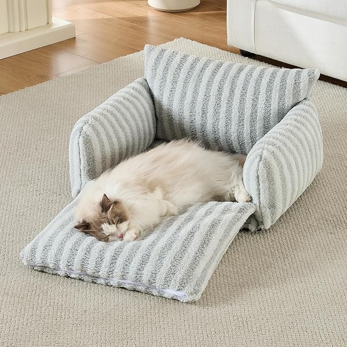 Hollypet Cat Bed Small Dog Orthopedic Couch Beds for Pets up to 20 lbs | Fluffy Multifunctional Double-Layer Warming Kitten Pet Couch Orthopedic Beds with Machine Washable Cover and Non-Slip Bottom