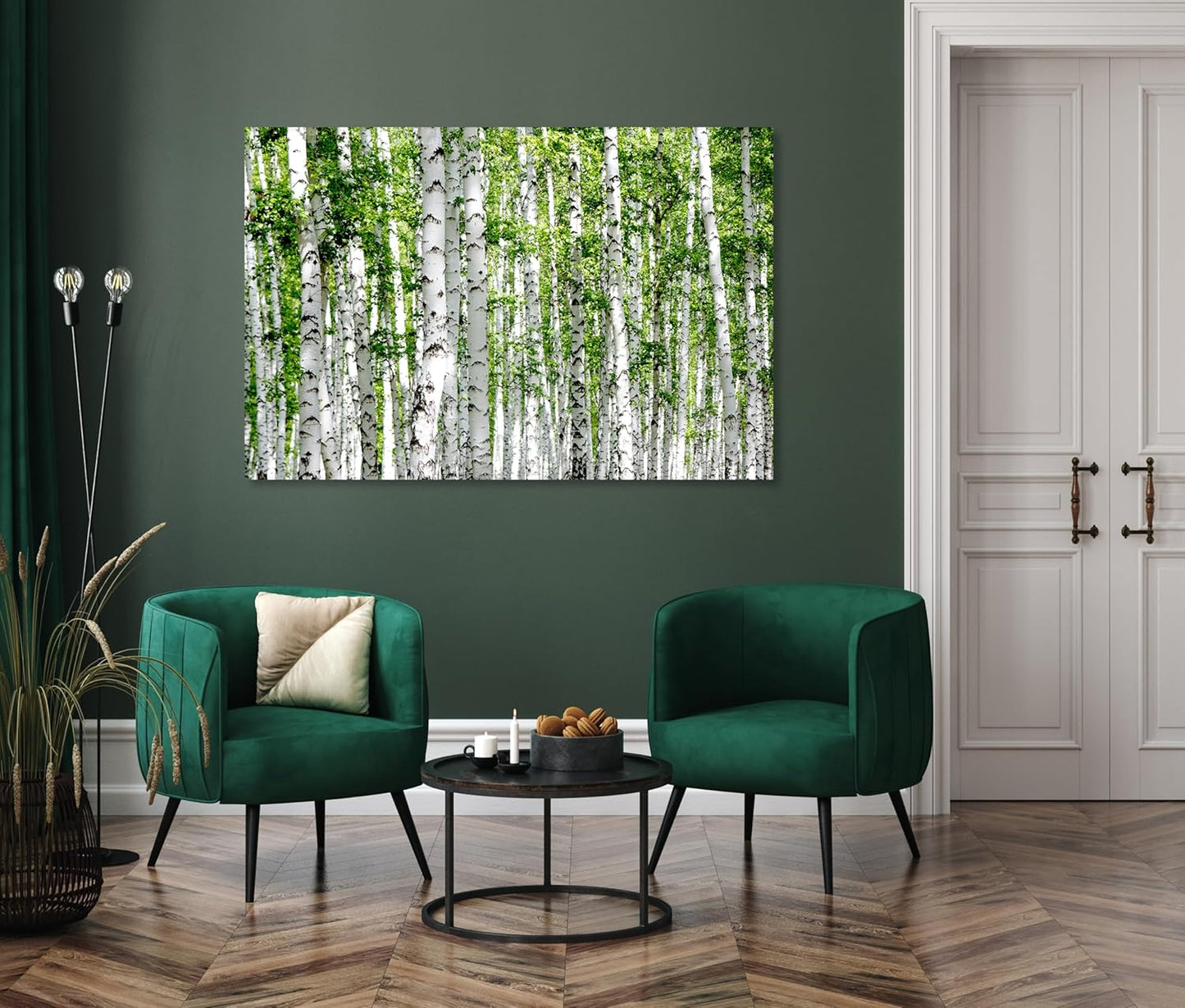 Nature Wall Art Prints - Ocean Forest Mountain Lake Canvas Landscapes - Small to Extra Large Living Room Bedroom Kitchen Bathroom Décor (Green Brich Trees, 28L" x 41W")
