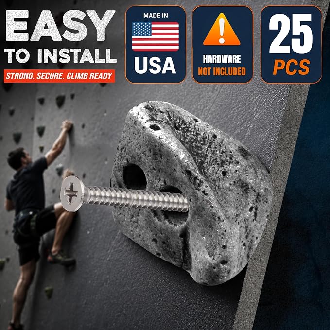 25 Large Screw On Rock Climbing Holds for Rock Wall Grips Made in USA | Rock Climbing Holds for Indoor Outdoor Play Set, Garage Gym, Bouldering, Trees - Rocky Mountain Climbing Gear