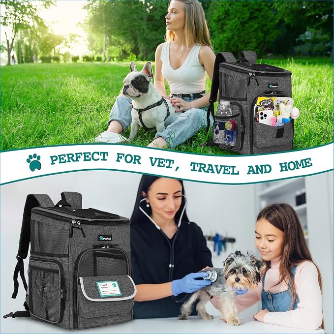 PetAmi Dog Backpack Carrier, Airline Approved 4-Way Entry Cat Backpack Carrier, Ventilated Mesh, Collapsible Pet Carrier for Small Puppy, Kitten, Hiking, Travel Car, Vet, up to 18 lbs, Charcoal Gray