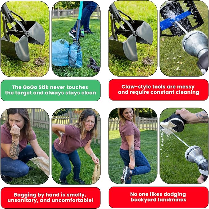 GoGo Stik XP Consumer Reports #1 Rated Ergonomic Scooper 2024, 2026. Quick, Clean, & Convenient Pro Pooper Scooper for All Dog Pet Waste Cleanup. Use Store Bags or Heavy Dootie Bags.