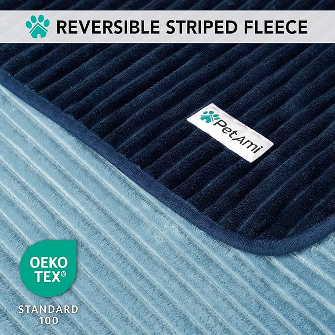 PetAmi Waterproof Dog Blanket, Leakproof Pet Blanket for Small Medium Large Dogs, Reversible Furniture Bed Sofa Couch Cover Protector, Plush Striped Pet Throw for Indoor Cat, 29x40 in, Navy Blue