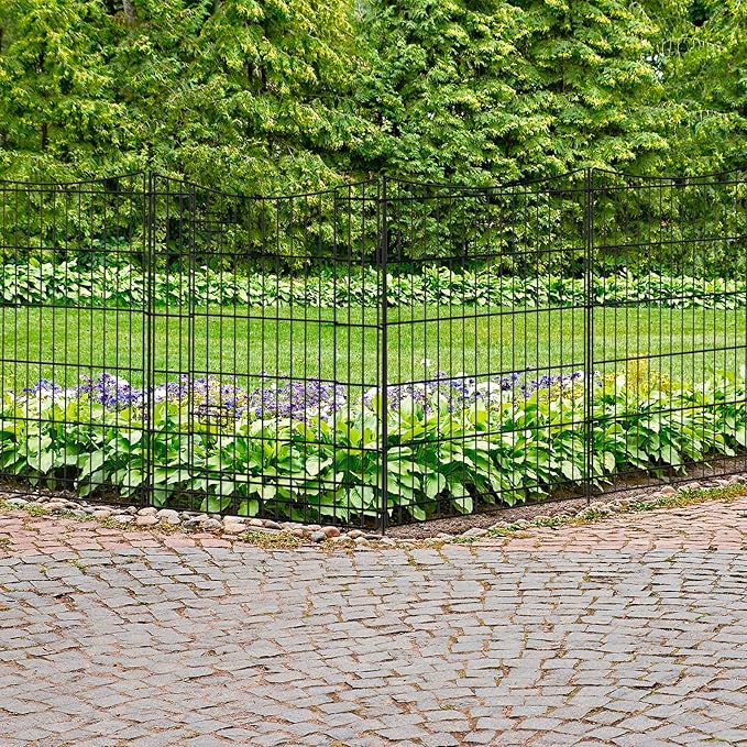 INJOPEXI Decorative Garden Fence 6 Panels 13ft(L)×36in(H) Metal Garden Fences with 5 Panels + 1 Gate, Animal Barrier Rabbit Fence Rustproof Wire Temporary Dog Fencing Outdoor for Yard Lawn Patio