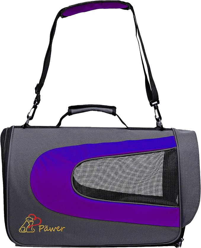 Pawer 18” x 11”x 11” Soft-Sided Foldable Airline Approved Pet Carrier for Cat, Puppy and Small Dog, Washable 600D Oxford Fabric, with Handle and Strap for Carry, Multiple Colors Available