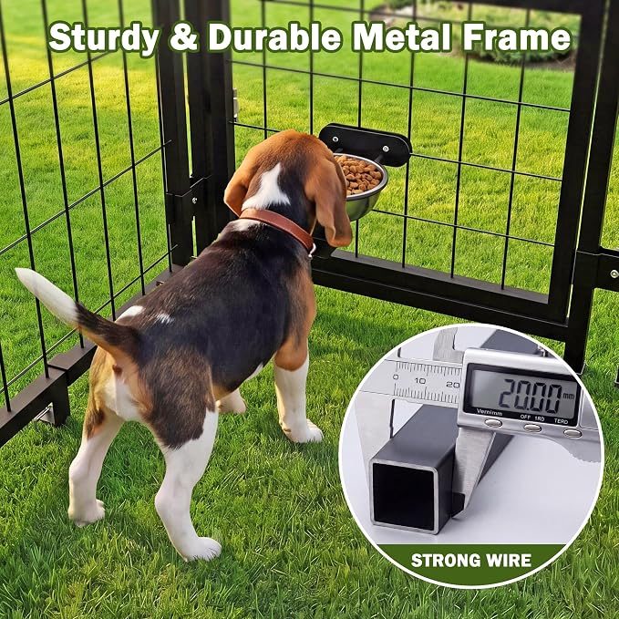 Dog Kennel Outdoor Enclosure with Roof, 8x4x6 FT Heavy Duty Outside Dog Run with Adjustable Bowls for Yard, Medium Large Dogs