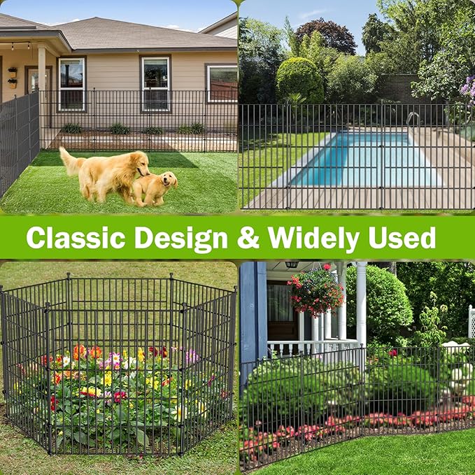 10 Panels No Dig Decorative Outdoor Garden Fence for Yard, 48 in(H) X 26.25 ft(L) Animal Barrier Fencing Rustproof Metal Wire Panel Border for Dog, Rabbits, and Patio Temporary Ground Stakes