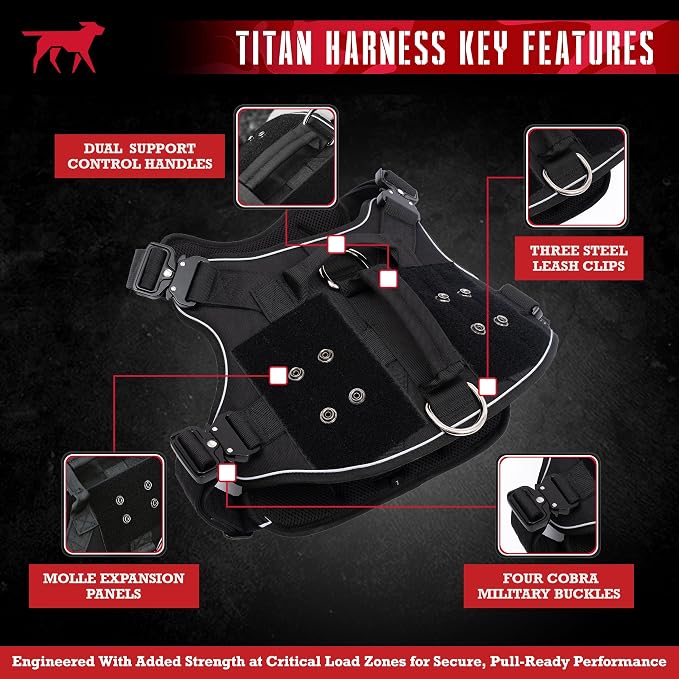 Tuff Pupper Elite Tactical Dog Harness | Dual Control Handles | Front & Back D-Rings | Fully Adjustable | Military Cobra Buckles | Heavy Duty Nylon Vest | Reflective MOLLE Dog Harness for Large Dogs