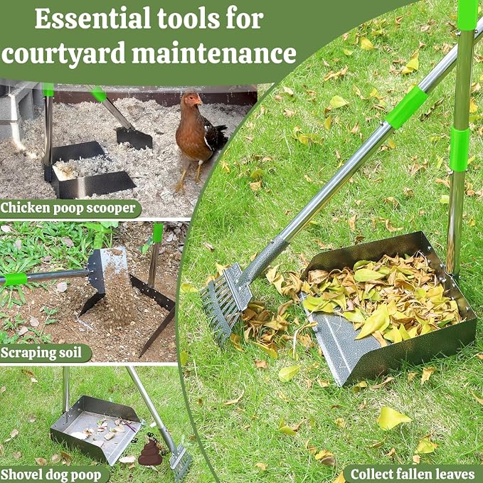 T2Y Pooper Scooper Extra Long Handle, Rake & Tray Set for Large Dogs | 48" Tall No-Bend | 9.4'' Large Tray | Stainless Steel | Adjustable | Works on Grass, Gravel & Dirt | Easy to Install