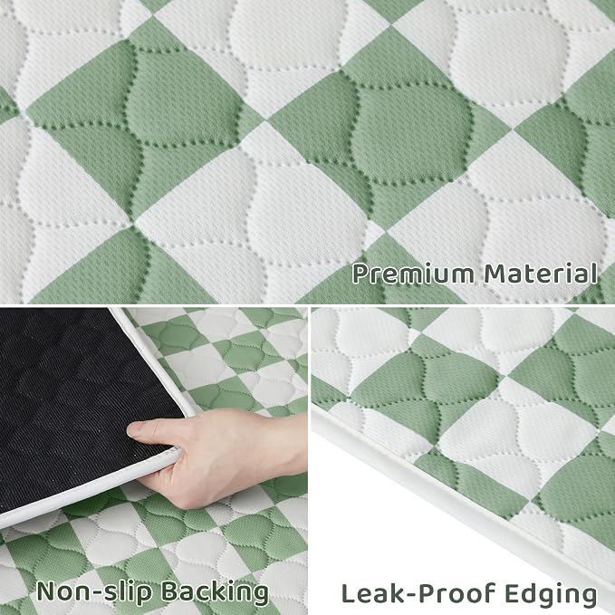 2 Pack Sage Green Checkered Washable Pee Pads for Dogs, Checkered Reusable Dog Pee Pads, for Puppy Playpen, Crate, Whelping Box, Potty Training, Cute Aesthetic Absorbency, Leak-Proof Non-Slip