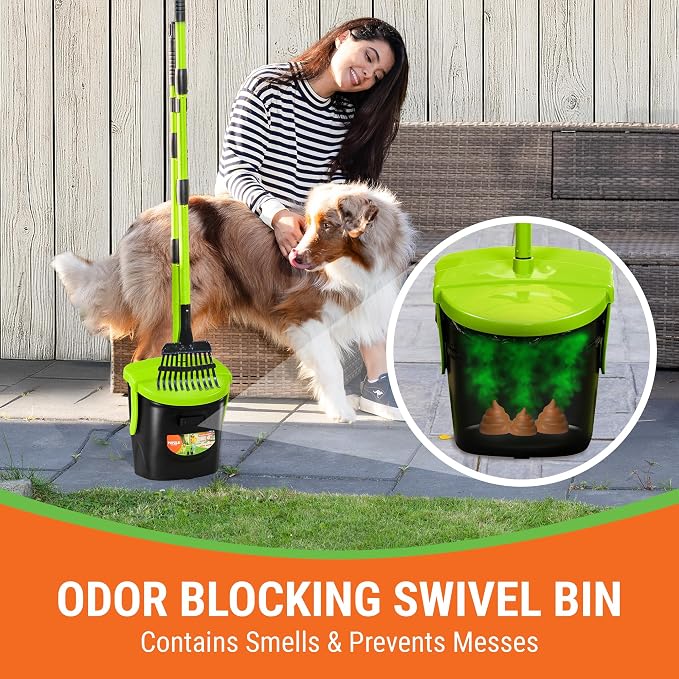 Pupzle Dry & Wet Dog Pooper Scooper with 40" Long Handle for Large Dogs | Dog Poop Shovel and Rake , Large Capacity Swivel Bin, Bag Attachment, 75 Bags, Poop Scoop for Yard, Patent Pending