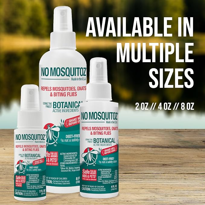 No Mosquitoz Botanical Insect Repellent, DEET-Free, Made with Natural Essential Oils, Non-Greasy Formula, Made in The USA, Woodsy Scent, 4 Ounce Spray Bottle