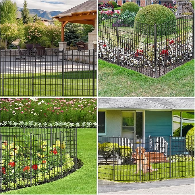Toolterritary 5 Panels No Dig Garden Fence with Gate, 40 in(H) X 12.1 ft(L) Metal Fence Panels, Thickened Rustproof Garden Fencing, Animal Barrier for for Dogs, Rabbits, Landscape, Patio