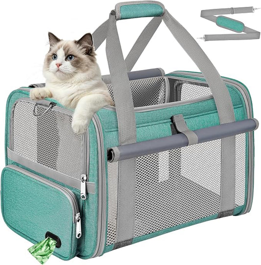 Soft Cat Carrier for Pets Up to 20 Lbs, Collapsible Cat Carrier Bag with Privacy Curtains, Airline Approved Small Pet Carrier for Small Medium Cats Dogs Puppy, Washable Soft Pet Travel Bag Dog Carrier
