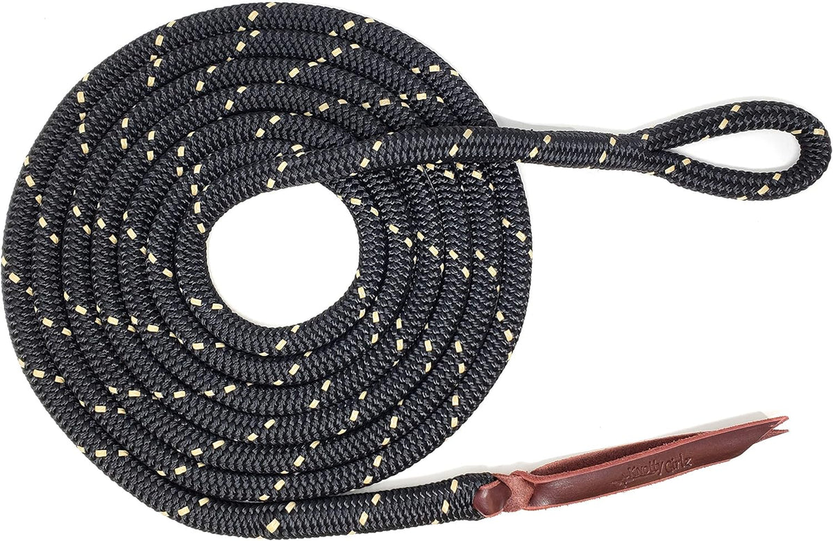 Double Braid Lead Rope with Eye Splice Loop, 12-14FT Lengths (Black with Beige, 12 ft.)