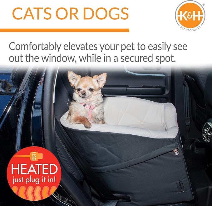 K&H Pet Products Bucket Booster Washable Medium and Small Dog Car Seat with Dog Seat Belt for Car, Sturdy Booster Seats, 2 Safety Leashes