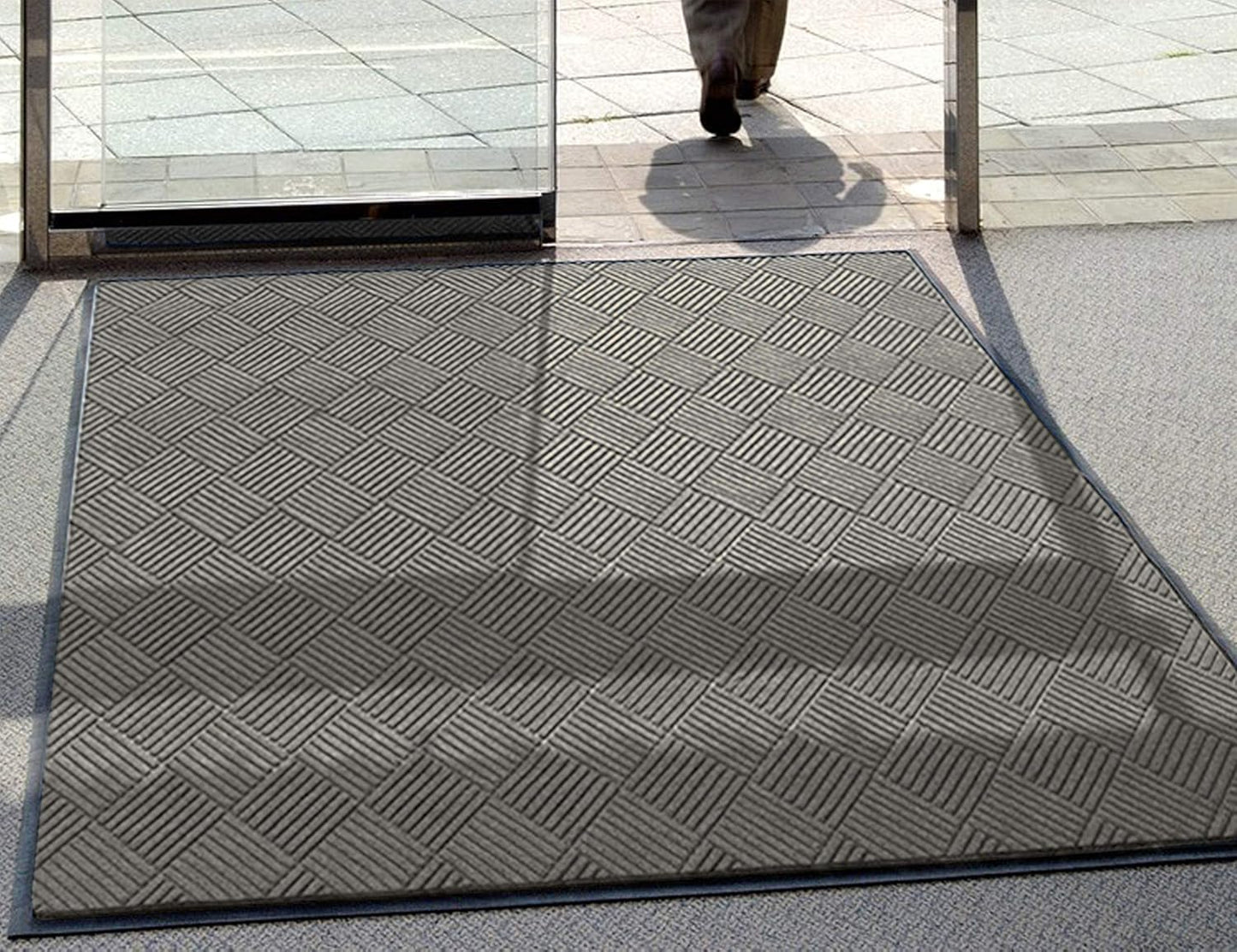 WaterHog Diamond | Commercial-Grade Entrance Mat with Rubber Border – Indoor/Outdoor, Quick Drying, Stain Resistant Door Mat (Medium Grey, 4' x 12')