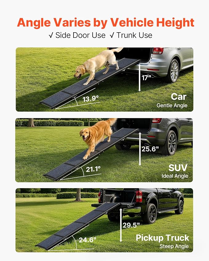 VEVOR Dog Ramp for Cars, 71" L x 17" W, Folding Pet Ramps for Medium & Large Dogs up to 250lbs, Pet Stair Ramp with Non-Slip Felt Rug Surface, Portable Outdoor Dog Car Ramps for SUV & Truck