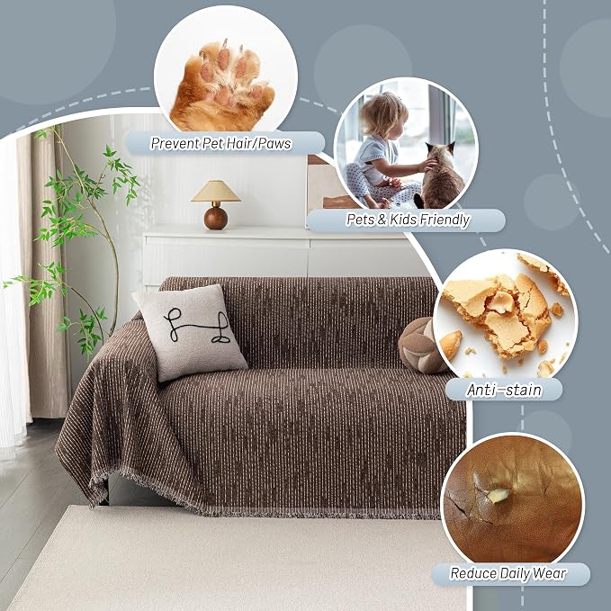 MYSKY HOME Couch Covers for 2 Cushion Couch Sofa, Chenille L Shape Sectional Couch Cover - Pet-Friendly, Machine Washable, Non-Slip Sofa Protector for Dogs, Kids, 71"x118", Deep Chocolate