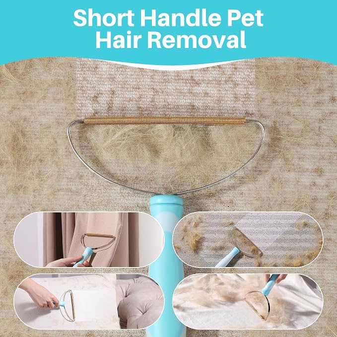 JOYMOOP 2 PCS Carpet Rake for Pet Hair Removal, 63" Adjustable Long Handle and Short Handle Carpet Scraper for Rugs, Sofa,Cloth, Metal & Silicone Dog Hair Carpet Rake