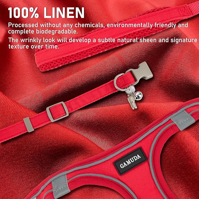 GAMUDA Small Pet Harness Collar and Leash Set, Step in No Chock No Pull Linen Fabric Soft Mesh Dog Vest Harnesses Reflective for Dogs Puppy Cats Kitten Rabbit (Red, S)