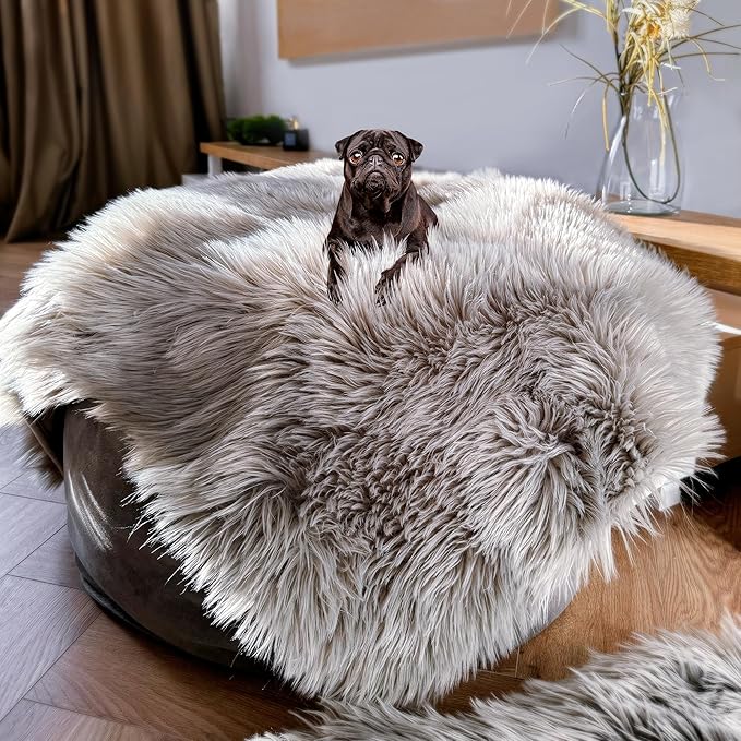 Waterproof Dog Blanket for Small, Medium & Large Dogs – Faux Fur Pet Throw for Couch, Sofa, Bed & Car – Soft, Washable, Stain-Resistant, Durable Cover – Grey – 80" x 60"
