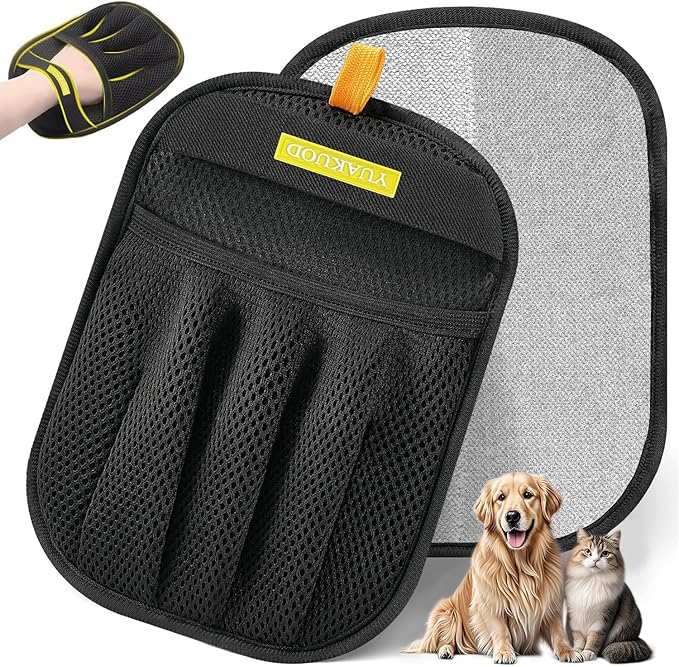 YUAKUOD Pet Hair Removal Glove for Cats & Dogs, Upgraded Five-Finger Electrostatic Pet Hair Gloves, Reusable Magic Brush Pet Hair Remover Tool for Couch, Carpet, Car Seat(1 PCS)