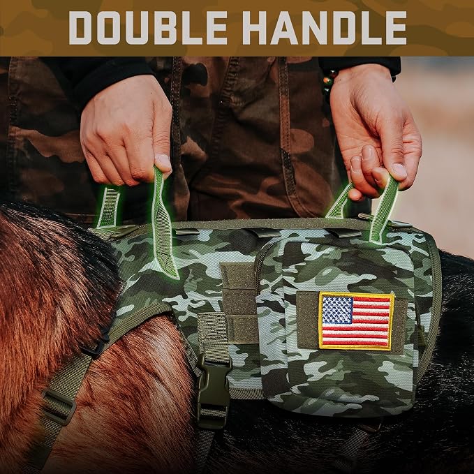 Forestpaw Tactical Dog Harness Pouches and Patches Set,S,Camo Green | Adjustable Fits 17-25" Chest,20-35 lbs,No Pull Military Style Service Dog Vest for Daily Walking Training,Medium Dogs