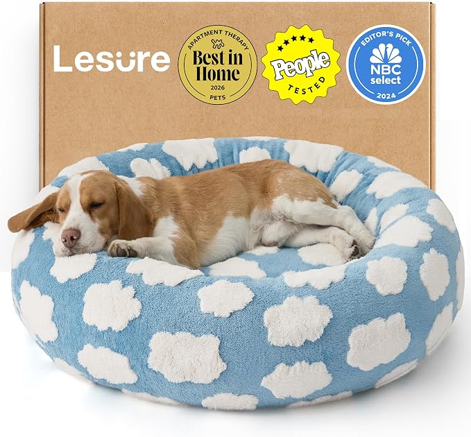 LE SURE Shown on TV Jacquard Donut Dog Beds Large Sized Dog,Blue 33x33x8in | Orthopedic Calming Pet Bed Sofa,Original Design Pattern,Washable Cover,Cute Home Decor as Gift for Pet,Anti Slip Bottom