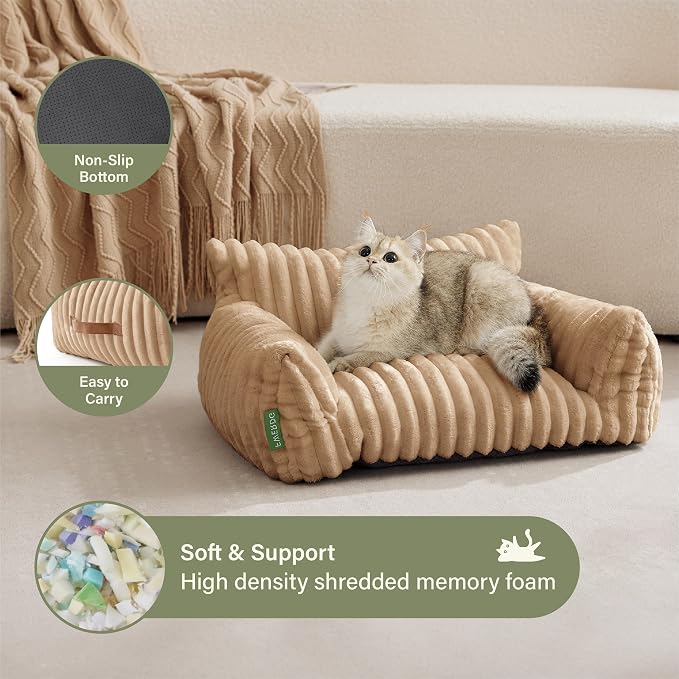 Cute Couch Bed for Pets, Supportive Cat Sofa for Indoor Cats, Small Dog Sofa Bed for Small Dogs, Beige, 24 inches