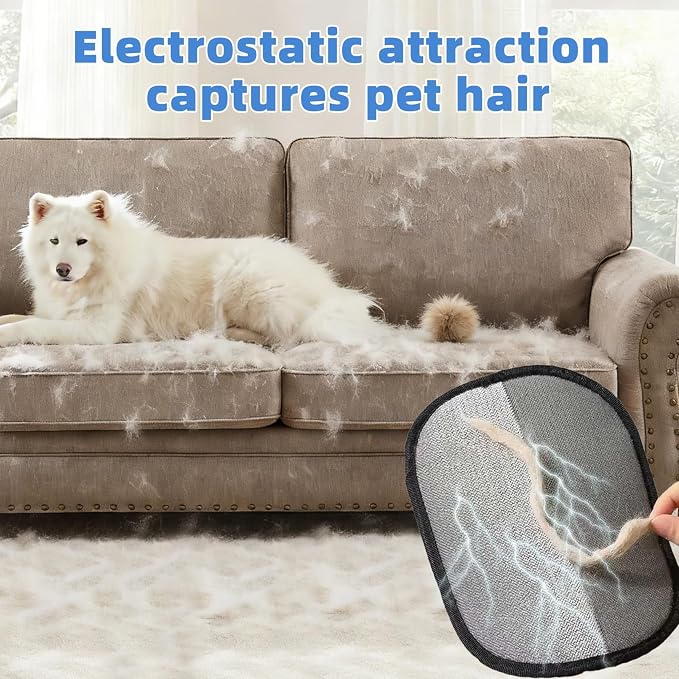 3pcs Large Pet Hair Removal Gloves for Cats | Electrostatic Magic Brush for Clothes, Beds, Sofa, Carpets | Fur Hero | Thickened Newly Upgraded | Fur Remover Mitt for Dogs, 2 Gloves + 1 Lint Scraper