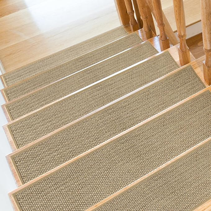Stair Treads Non Slip for Wooden Steps Indoor 9" x 36" 4 Pack Extra Wide Stair Tread Carpet Stairs Runner, Step Pads with Reusable Adhesive for Dogs Kids Elders, Machine Washable, Beige
