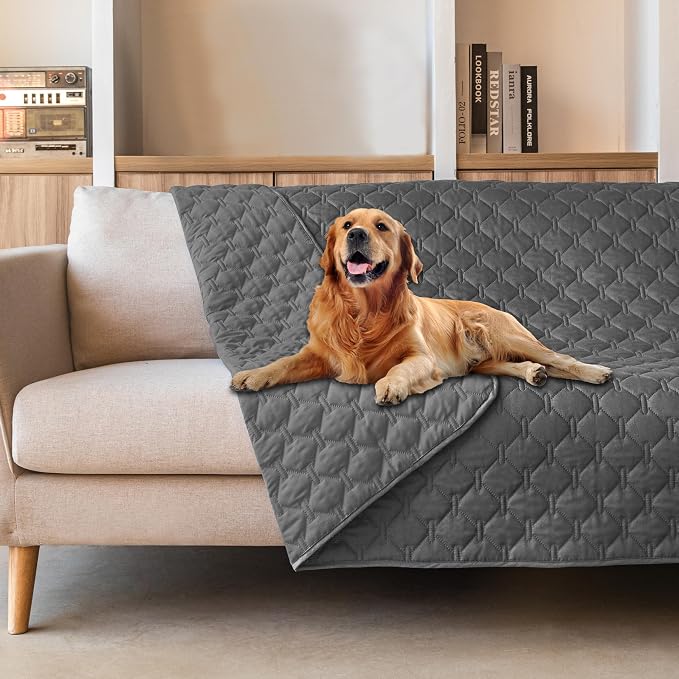 gogobunny 3X Stronger Waterproof Pet Blanket, Scratch Proof Furniture Protector for Dogs Cats, Reversible Cover 52x82 Inch, Dark Grey