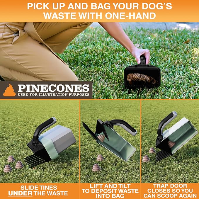 Neater Pet Brands Lift N’ Bag 2.0 Dog Pooper Scooper with Bag Attachment for Small to Large Dogs, New & Improved Design, 60 Refill Bags, Heavy Duty Dog Poop Scooper for Yard & Walks, One-Hand Use
