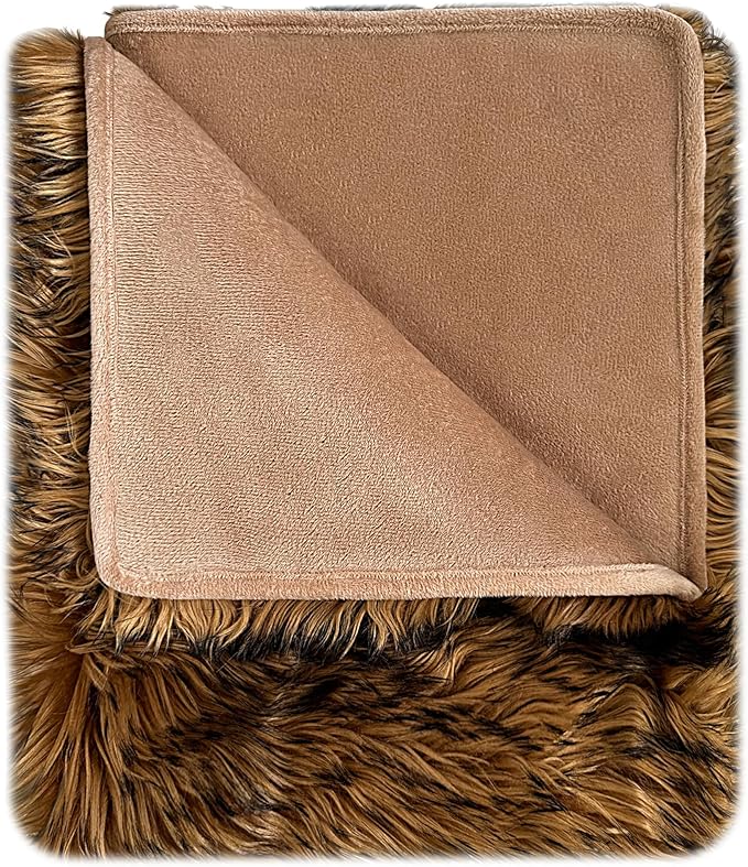 Waterproof Dog Blanket for Small, Medium & Large Dogs – Faux Fur Pet Throw for Couch, Sofa, Bed & Car – Soft, Washable, Stain-Resistant, Durable Cover - Brown 80" x 60"