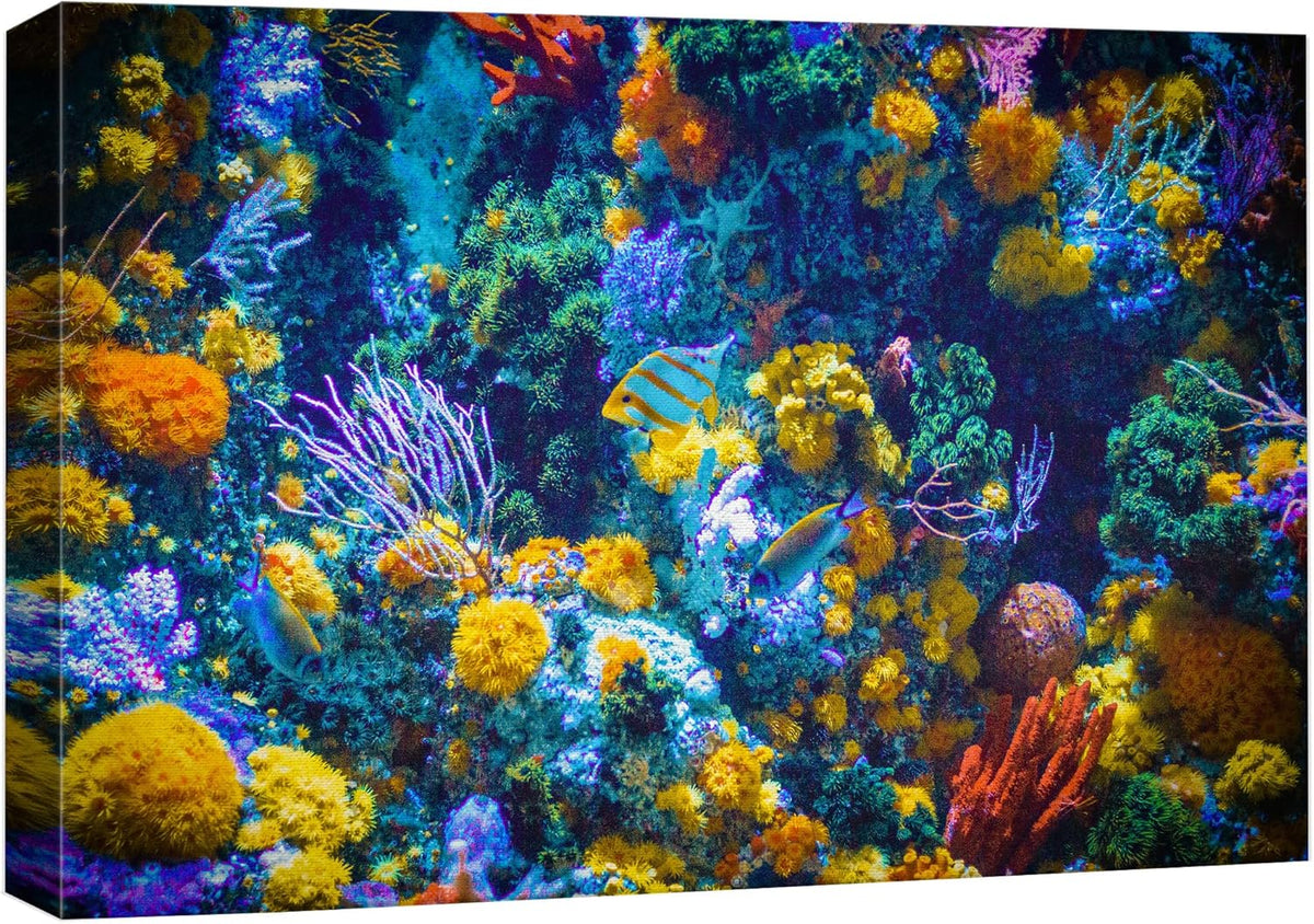 wall26 Canvas Print Wall Art Vibrant Neon Multicolor Anemone Coral Reef Nature Animals Photography Realism Rustic Scenic Landscape Wilderness Earth for Living Room, Bedroom, Office - 12"x18"