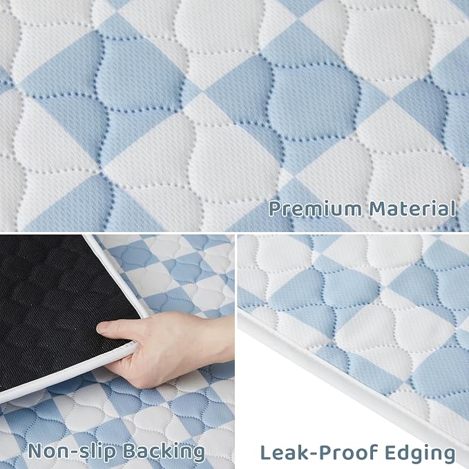 2 Pack Blue Checkered Washable Pee Pads for Dogs, Checkered Reusable Dog Pee Pads, for Puppy Playpen, Crate, Whelping Box, Potty Training, Cute Aesthetic Absorbency, Leak-Proof Non-Slip