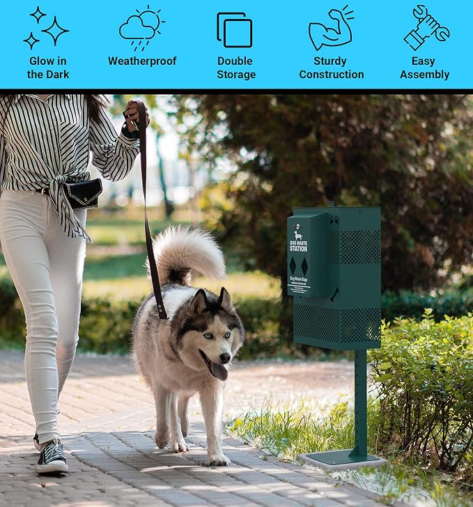 Compact Dog Waste Station Rectangular Trash Can, Green, 38.4" L x 13" W x 3.77" H