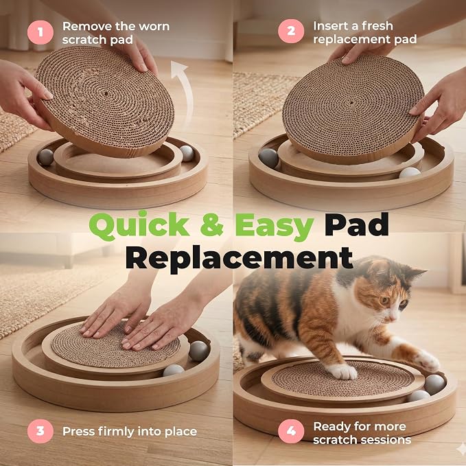 Best Pet Supplies Catify Cat Scratcher, Fun Interactive Scratchers, Posts, Poles, Claw Safe, Furniture Saver Indoor Play Support Natural Cat Behaviors Heavy Duty - Round(3 Pack)