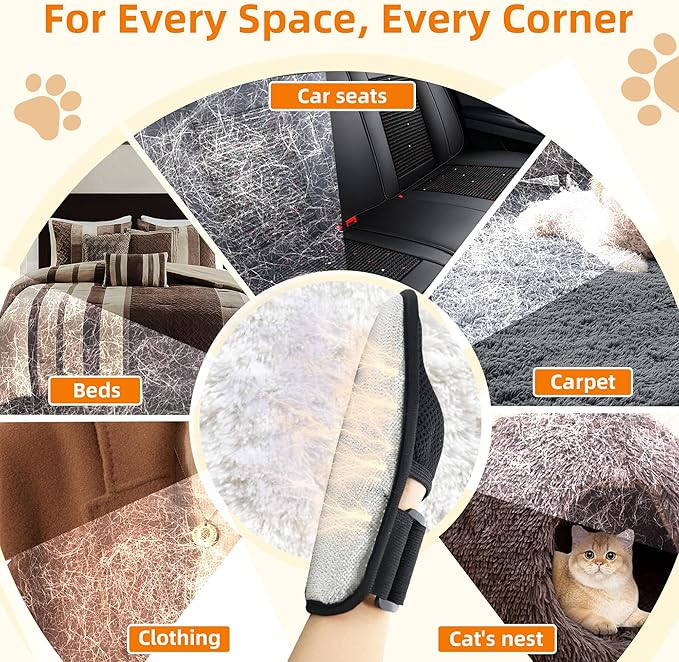 MMGOPET Pet Hair Remover Glove for Cats & Dogs, Patented Adjustable Strap, Reusable Five-Finger Grooming Glove, Non-Slip Fit, Removes Pet Hair from Couch, Carpet, Laundry & Car Seat, 2Pcs