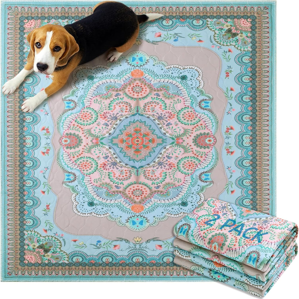 Aitmexcn Washable Pee Pads for Dogs, Large 2 Pack Reusable Puppy Pads Pet Training Pads, Super Absorb Dog Mats, Whelping Pad, Non-Slip Protects Against Urine Leakage-48 x 48"