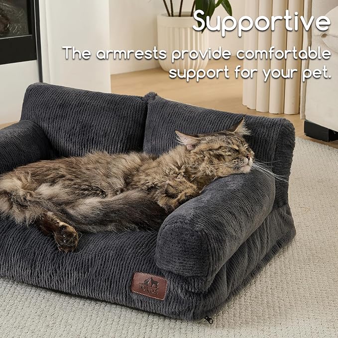 Hollypet Small Dog Large Cat Bed Puppy Couch Beds for Pets up to 25 lbs | Fluffy Dog Cat Couch Plush Soft Warming Pets Beds with Machine Washable Cover and Non-Slip Bottom